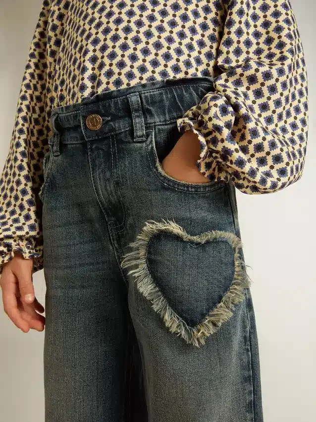 Vaqueros de corte ancho para niñas en denim azul