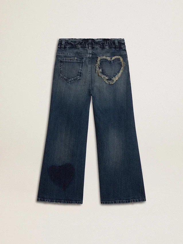 Vaqueros de corte ancho para niñas en denim azul