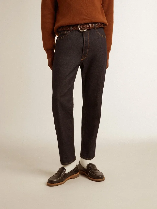 Vaqueros de hombre azul oscuro en denim de un solo lavado