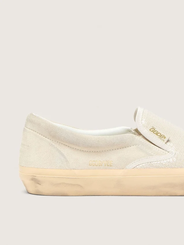VCE Penstar para hombre en ante beige y lentejuelas color perla