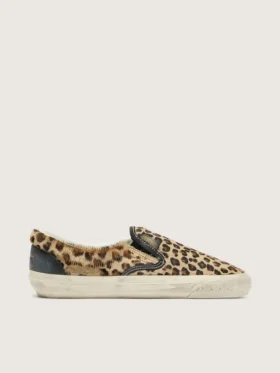 VCE Penstar para hombre en piel de potro con estampado de leopardo y lengüeta trasera de cuero negro