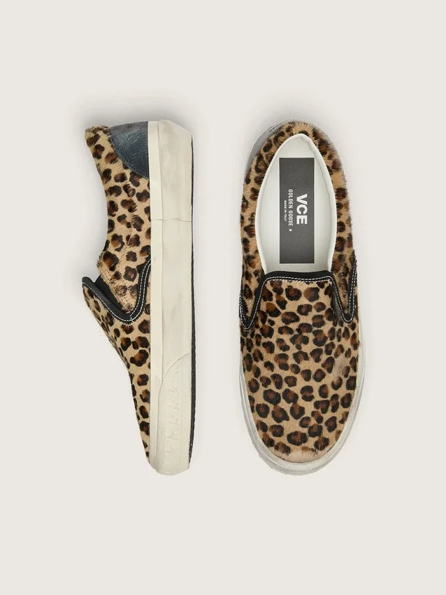 VCE Penstar para hombre en piel de potro con estampado de leopardo y lengüeta trasera de cuero negro