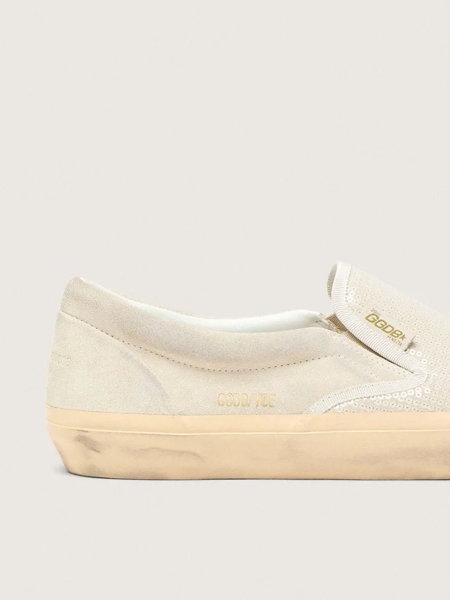VCE Penstar para mujer en ante beige y lentejuelas color perla
