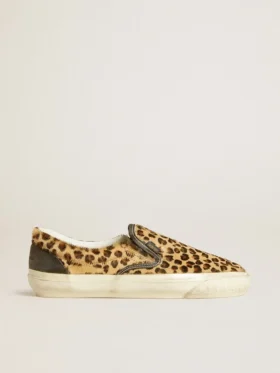 VCE Penstar para mujer en piel de potro con estampado de leopardo y lengüeta trasera de cuero negro