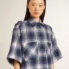Vestido camisero corto de mujer con estampado de tablero de ajedrez en 3D y bordados