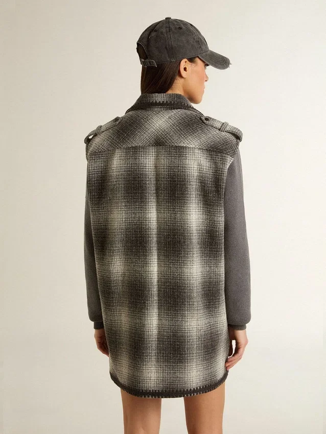 Vestido camisero de mezcla de lana gris oscuro para mujer