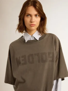 Vestido camiseta gris para mujer con acabado desgastado