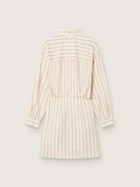 Vestido de camisa de algodón crudo para mujer con rayas beige y marrones