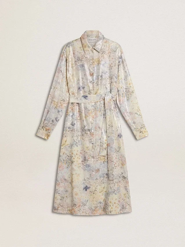 Vestido de camisa de mujer con estampado floral de lentejuelas multicolor