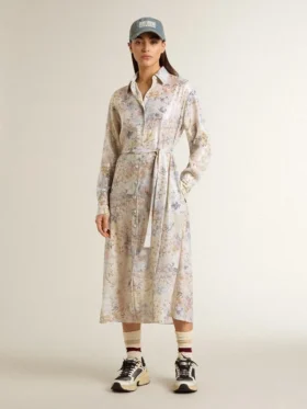 Vestido de camisa de mujer con estampado floral de lentejuelas multicolor
