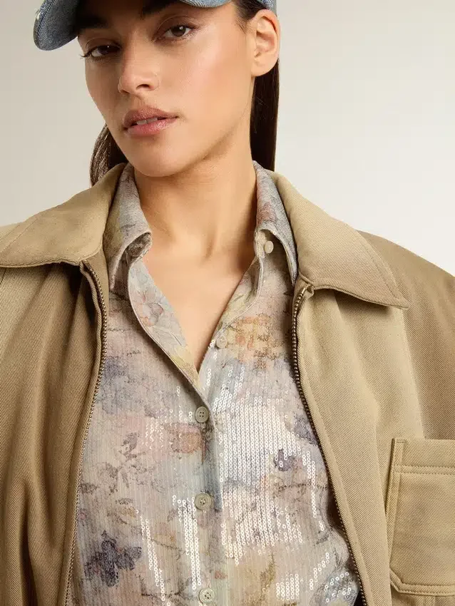 Vestido de camisa de mujer con estampado floral de lentejuelas multicolor