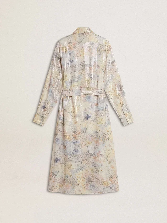 Vestido de camisa de mujer con estampado floral de lentejuelas multicolor