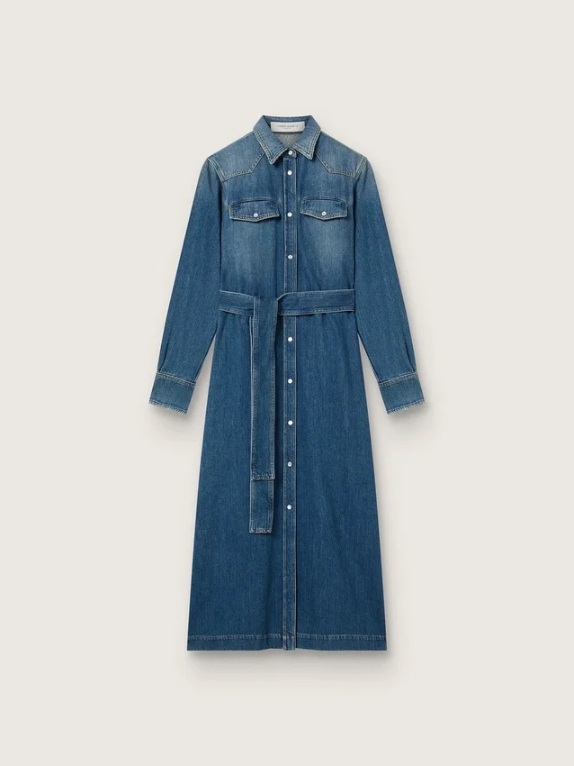 Vestido de camisa de mujer de denim con cinturón