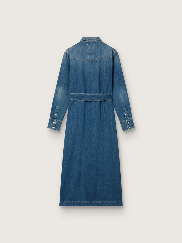 Vestido de camisa de mujer de denim con cinturón