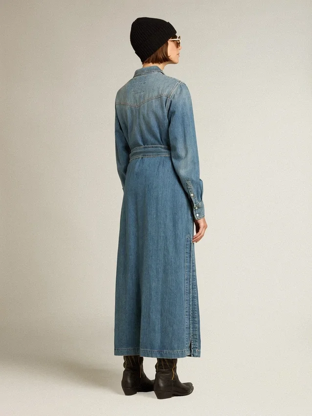 Vestido de camisa de mujer de denim con cinturón
