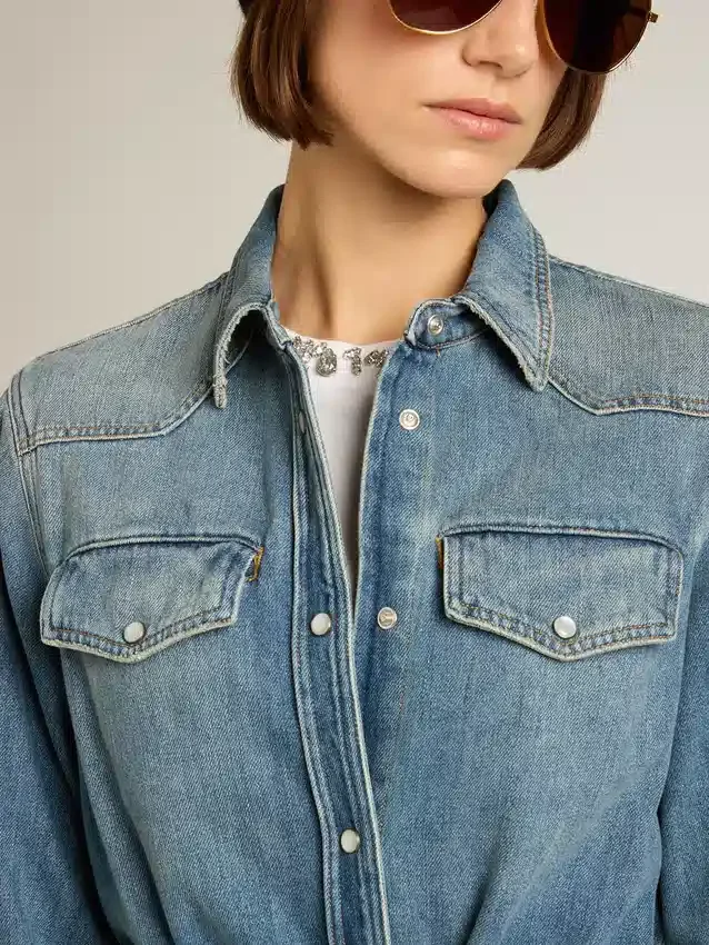Vestido de camisa de mujer de denim con cinturón