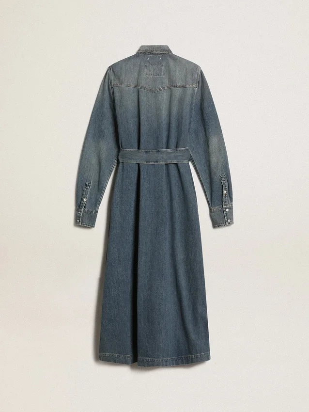 Vestido de camisa de mujer de denim con cinturón