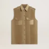 Vestido de camisa de mujer en denim color arena con detalles militares