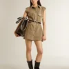 Vestido de camisa de mujer en denim color arena con detalles militares
