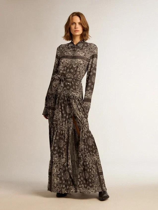 Vestido de camisa gris antracita con estampado de paisley