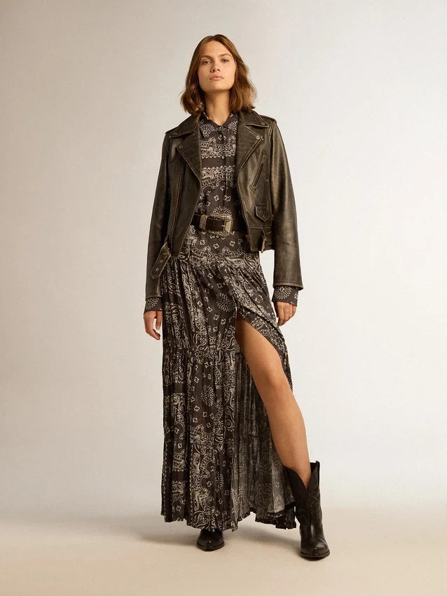 Vestido de camisa gris antracita con estampado de paisley