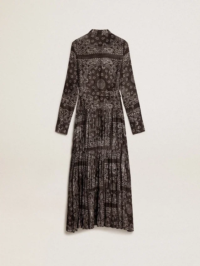 Vestido de camisa gris antracita con estampado de paisley