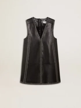 Vestido de mujer de piel napa negra con tachuelas