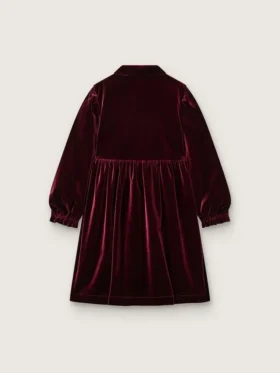 Vestido de niñas en color burdeos con efecto terciopelo y bordado en la parte delantera