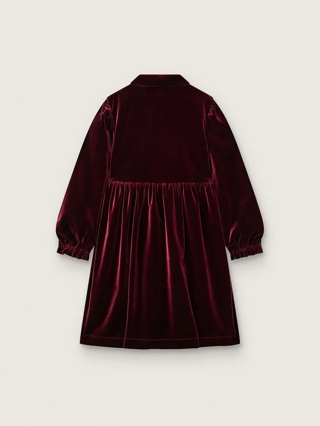 Vestido de niñas en color burdeos con efecto terciopelo y bordado en la parte delantera