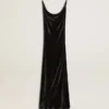 Vestido liso de mujer en negro con efecto terciopelo