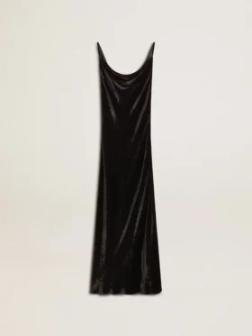 Vestido liso de mujer en negro con efecto terciopelo