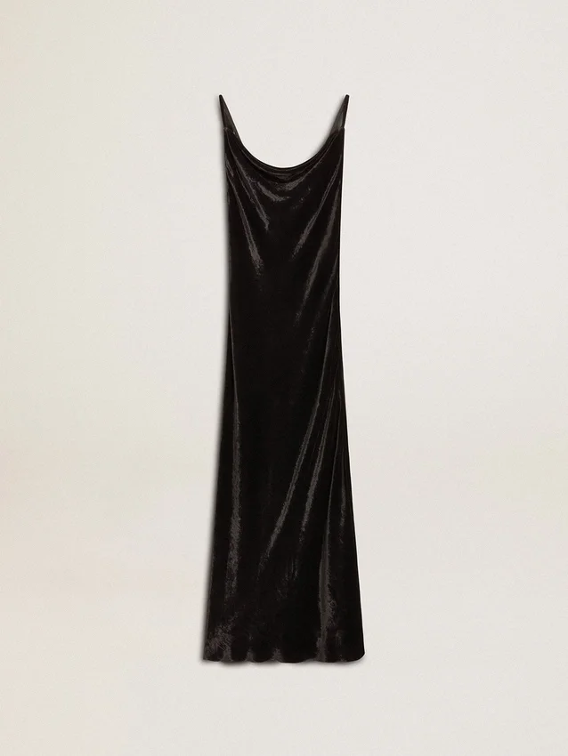Vestido liso de mujer en negro con efecto terciopelo