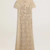 Vestido midi de mujer de encaje transparente color crema