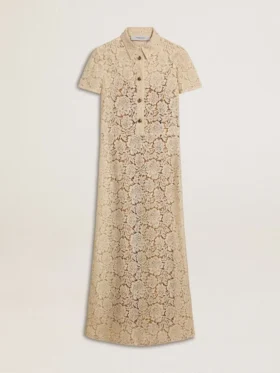 Vestido midi de mujer de encaje transparente color crema