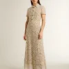 Vestido midi de mujer de encaje transparente color crema