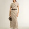 Vestido midi de mujer de encaje transparente color crema