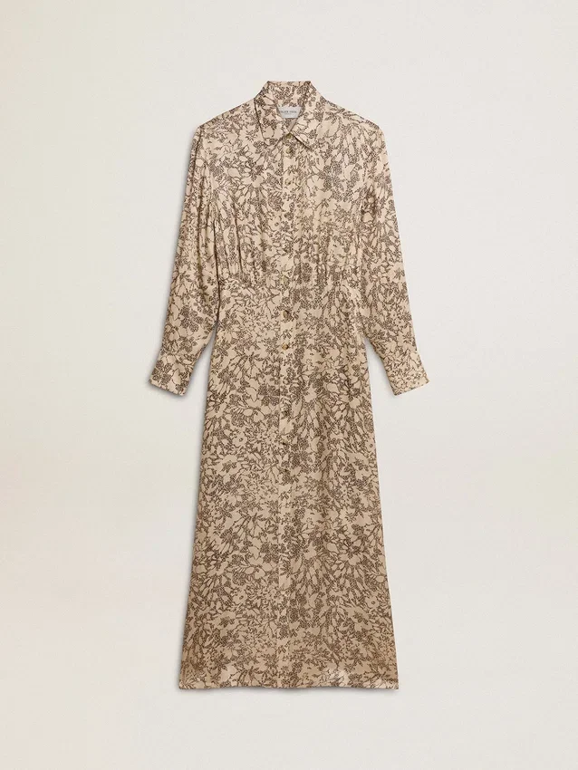 Vestido midi de mujer de mezcla de seda con estampado floral