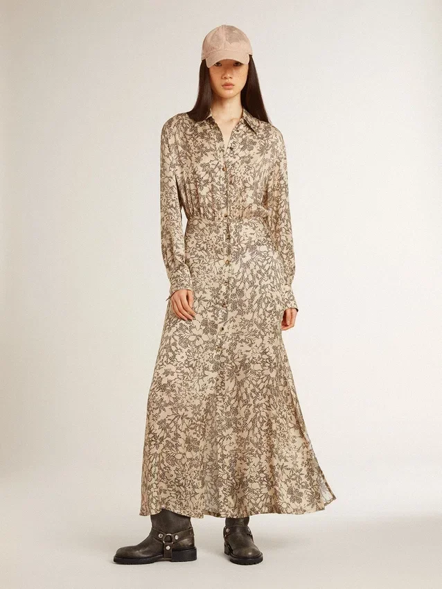 Vestido midi de mujer de mezcla de seda con estampado floral