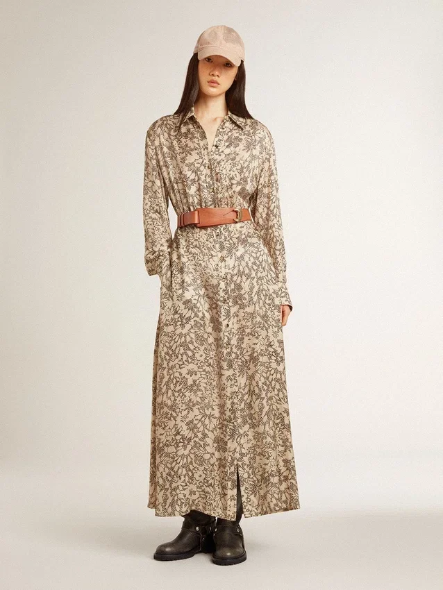 Vestido midi de mujer de mezcla de seda con estampado floral