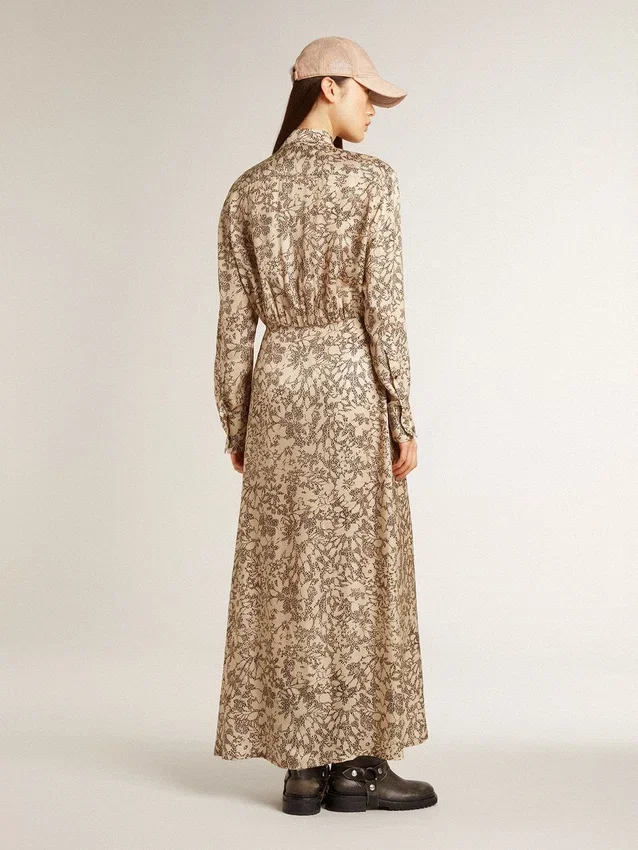 Vestido midi de mujer de mezcla de seda con estampado floral