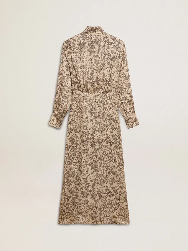 Vestido midi de mujer de mezcla de seda con estampado floral