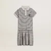Vestido midi para niñas de mezcla de algodón a rayas con bordados