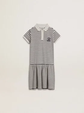 Vestido midi para niñas de mezcla de algodón a rayas con bordados