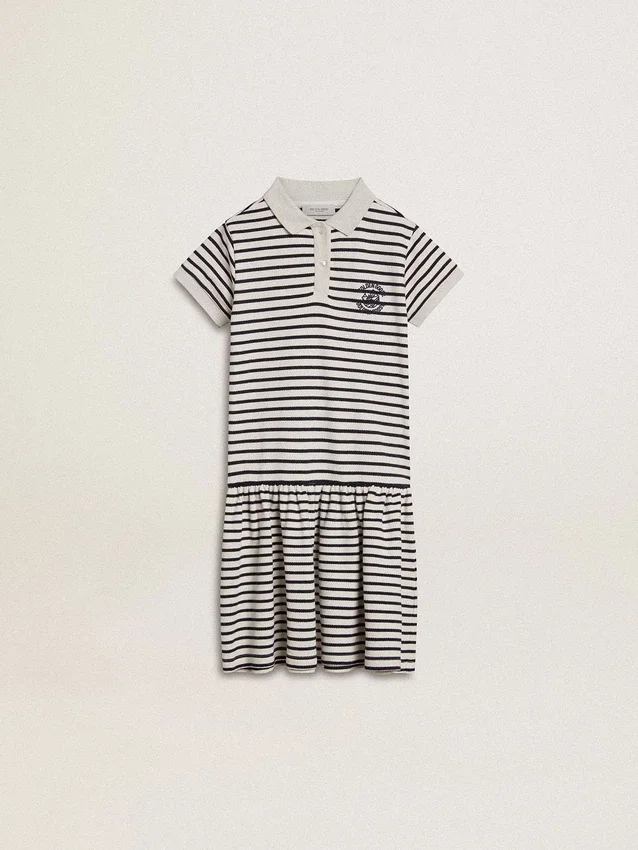 Vestido midi para niñas de mezcla de algodón a rayas con bordados