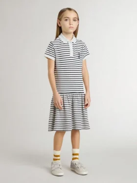 Vestido midi para niñas de mezcla de algodón a rayas con bordados