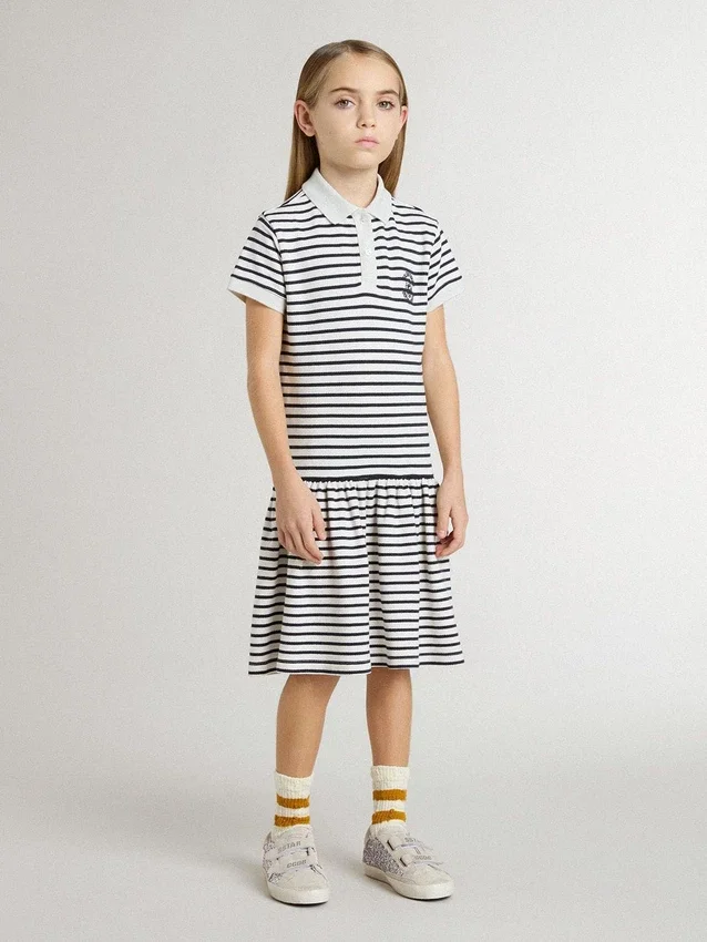 Vestido midi para niñas de mezcla de algodón a rayas con bordados