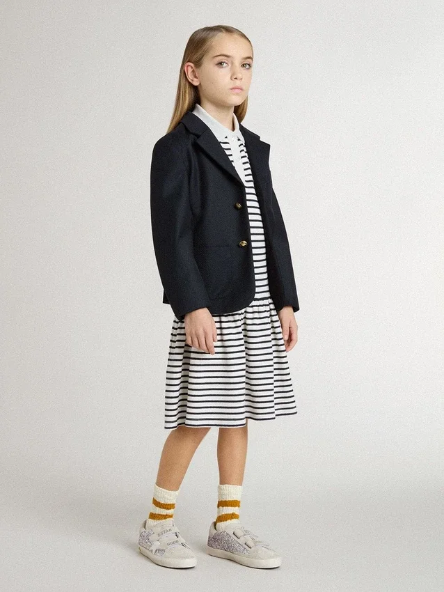 Vestido midi para niñas de mezcla de algodón a rayas con bordados
