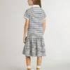 Vestido midi para niñas de mezcla de algodón a rayas con bordados