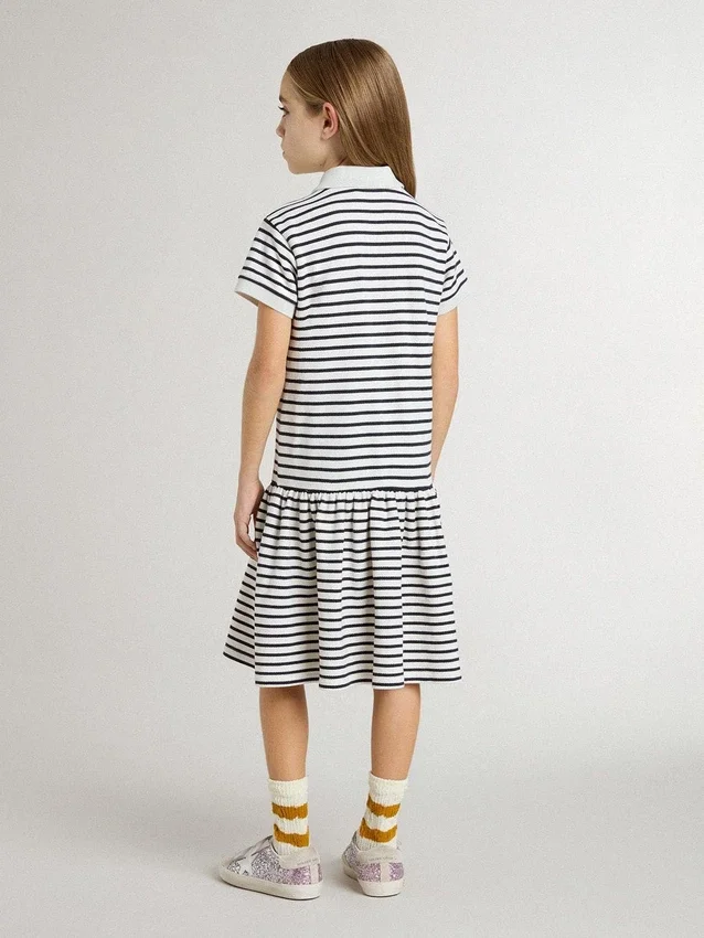 Vestido midi para niñas de mezcla de algodón a rayas con bordados