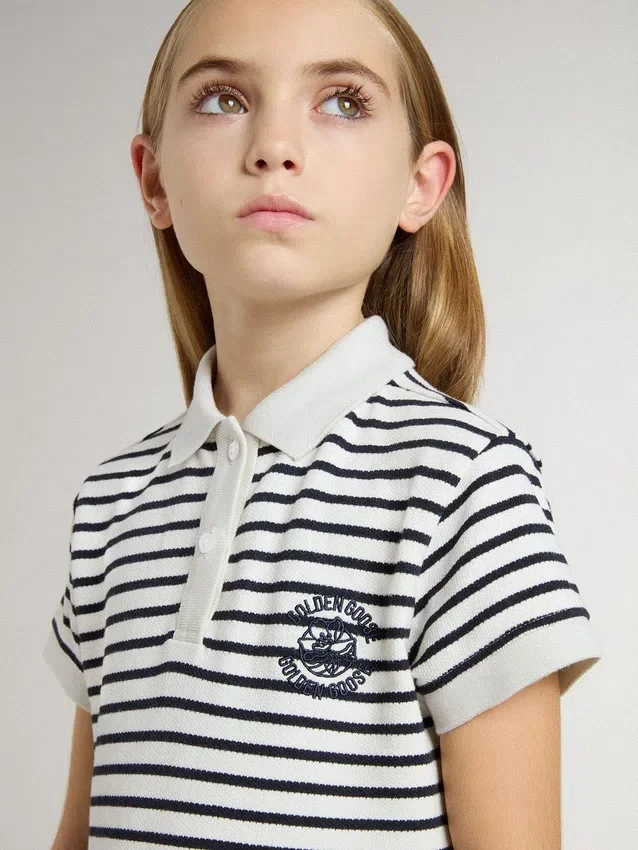 Vestido midi para niñas de mezcla de algodón a rayas con bordados
